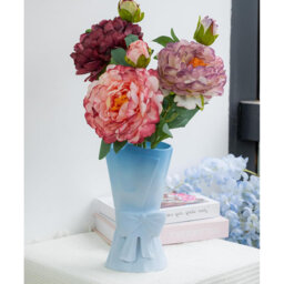 "Charming 9.64"" Green Ceramic Bow Vase - Ideal Decor & Gift for Women"