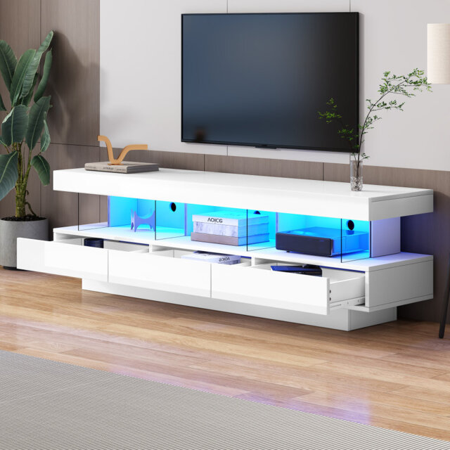 "Unfinished TV Stand for TVs up to 75"" with Fireplace Included"