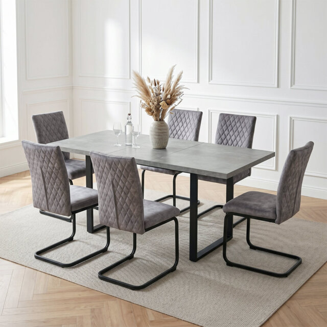 Cantilever Dining Chairs Set, Diamond Tufting with Ergonomic High Back - Modern Grey Fabric Kitchen Chairs for Dining Room, Home and Kitchen