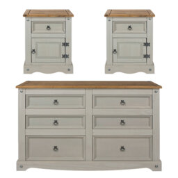 Solid Wood 3 Piece Bedroom Set, grey waxed finish