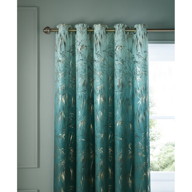 Meadow Grass Teal Eyelet Curtains