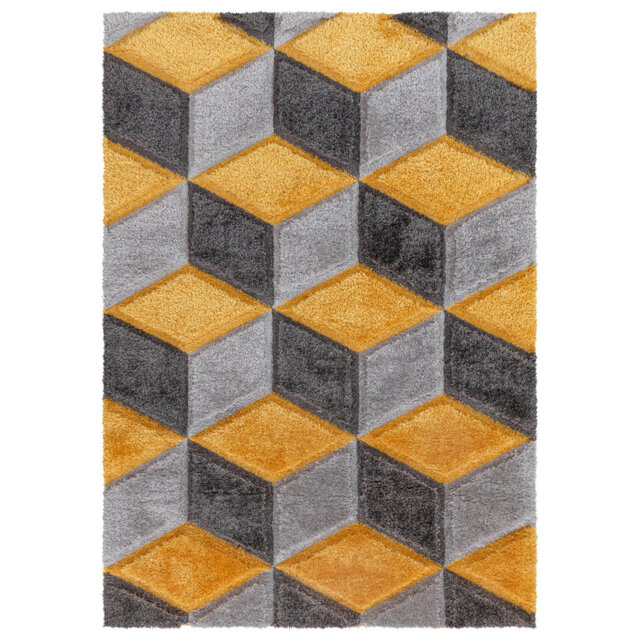 Shaggy Rug Ochre Large Living Room Carpet & Extra Long Hallway Runner Modern Geometric Non Slip Bedroom Area Rug