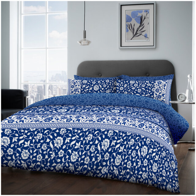 Premium Printed Duvet Cover Bedding Set with Fitted Sheet and Pillowcases Soft Polycotton Fabric Breathable Durable Machine Washable Set
