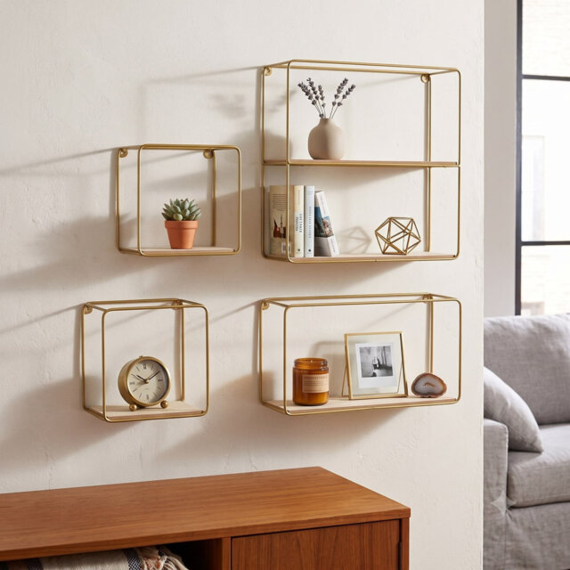 4Pcs Metal Wall Shelves Industrial Wire Floating Shelving Unit