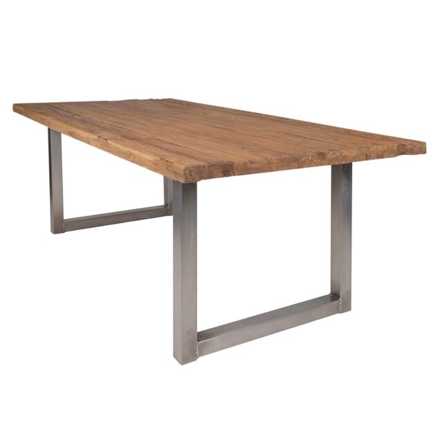 Edge Teak Solid Wood Top Metal Base Dining Table