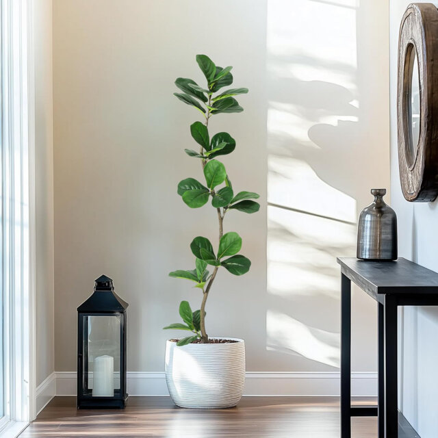 5FT Artificial Fiddle Leaf Fig Tree- Fake Plant with Black Planter, Large Floor Plants for Home or Office Decor