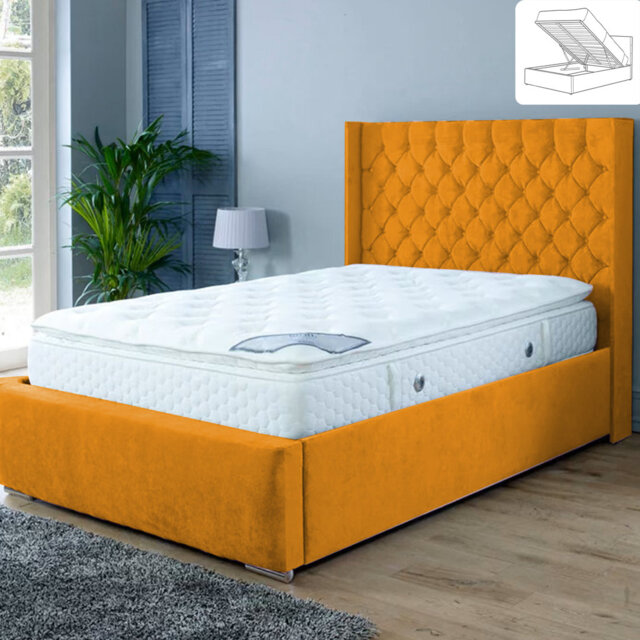 Gremillion Wingback Ottoman Storage Bed - Plush Velvet Gas Lift Bed Frame with Headboard