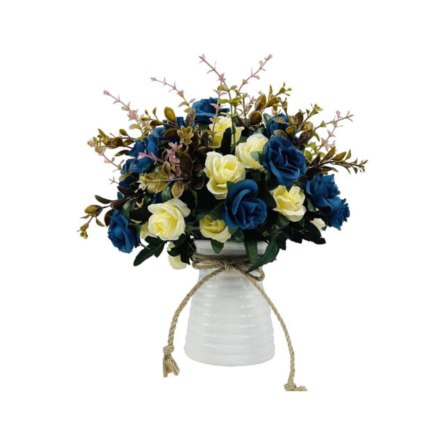Artificial Flowers with Vase Faux Flower Arrangements for Table Decor Table Centerpieces Navy Blue
