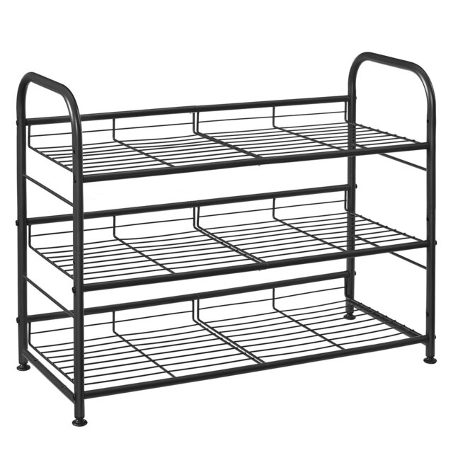 3 Tier Shoe Rack, Stackable Storage Rack, Up To 12 Pairs, Metal, 68.5 X 27.5 X 49.5 Cm, For High Heels, Sneakers, Slippers, In Entrance, Black