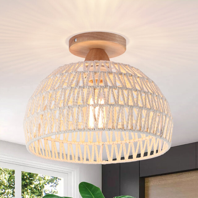 1- Light 31cm Boho Farmhouse Rattan Flush Mount