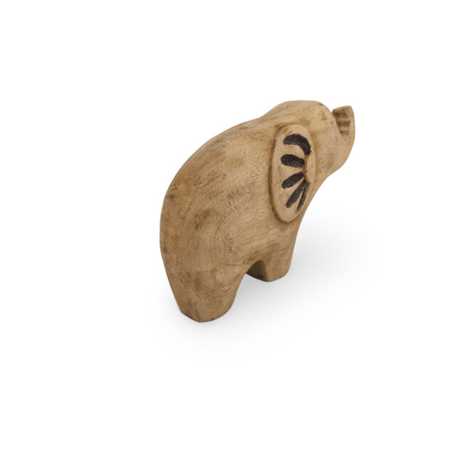 Mango Wood Elephant Sculpture - Hand-Carved Decorative Ornament for Home Accessories - Natural Finish