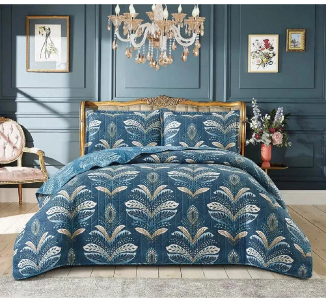 Printed Bedspread Set Floral Pattern with Matching Pillow Shams, Soft Microfiber Coverlet, Lightweight & All-Season Bedding