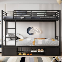 European Single (90 X 200 Cm) Bunk Bed with Storage Included with Built-in Ladder Included
