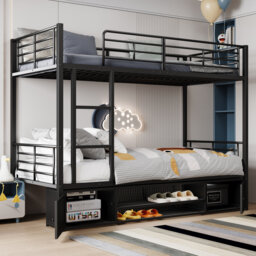 European Single (90 X 200 Cm) Bunk Bed with Storage Included with Built-in Ladder Included
