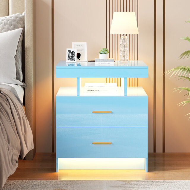 Bookhart Bedside Table with Wireless Charging Station and Human Sensor Light