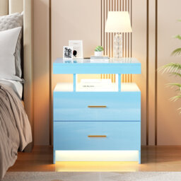 Bookhart Manufactured Wood Bedside Table with Wireless Charging Station and Human Sensor Light