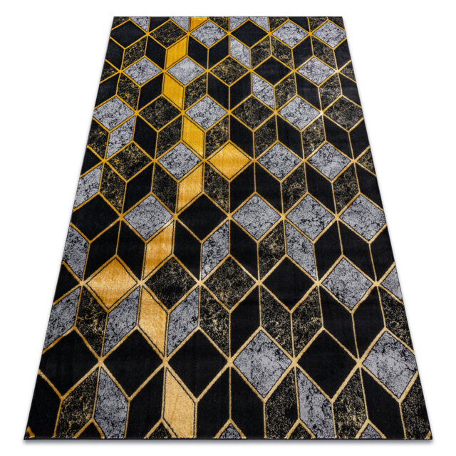 Modern rug GLOSS for the living room, bedroom, study, elegant, glamor, art deco, 3D geometric black / gold
