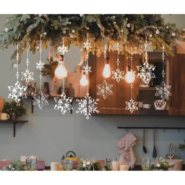 12Pcs Crystal Christmas Ornaments - Clear Hanging Acrylic Snowflake Ornaments