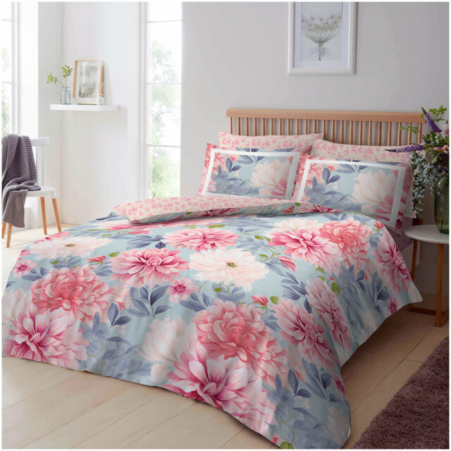 Botanical Polycotton Duvet Cover Set with Pillowcases - Floral Bedding Set Machine Washable Single Double King