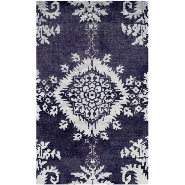 Hand Knotted Purple/Cream Rug