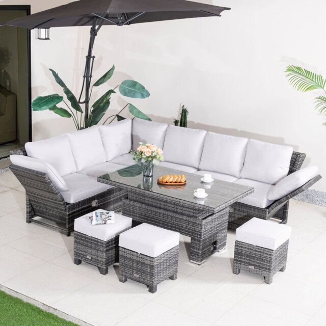 Rattan Outdoor Garden Furniture - Aluminum Frame 7 Pieces Sofa Set