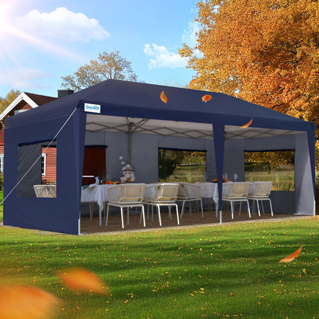 Quictent 3x6m (10x20ft) Pop Up Canopy Gazebo with Mesh Window Sidewalls, Adjustable Height Event Shelter, Portable Tent for Garden Party, Camping, Gre
