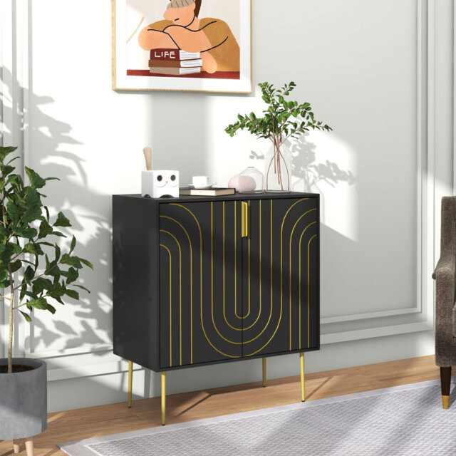 HOMCOM Storage Cabinet Cupboard 2 Doors Adjustable Shelf Sideboard Black
