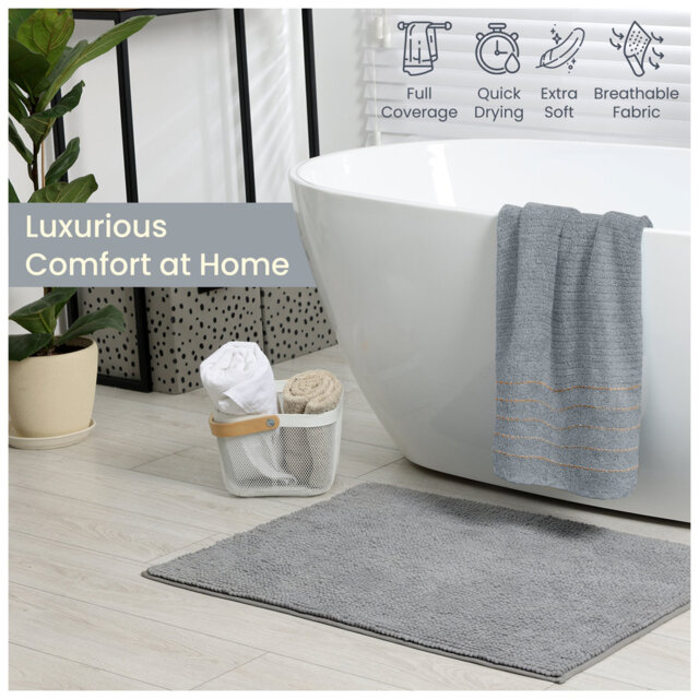 Premium Ribbed Cotton Bathroom Towel Collection, Soft & Plush, Fast Absorbing Hand, Bath Towels & Bath Sheets - 2 Pack
