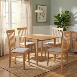 Ankrum 4 - Person Drop Leaf Rubberwood Solid Wood Dining Set