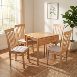 Ankrum 4 - Person Drop Leaf Rubberwood Solid Wood Dining Set