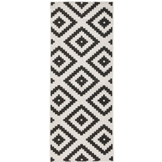 Malta - Indoor & outdoor rug, flat weave, living room, balcony, terrace, geo pattern - black cream