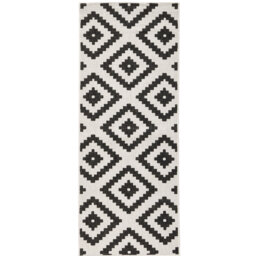 Malta - Indoor & outdoor rug, flat weave, living room, balcony, terrace, geo pattern - black cream