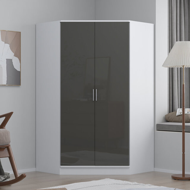 Eva High Gloss 2 Door Corner Wardrobe - H: 180cm x D: 103cm x W: 103cm
