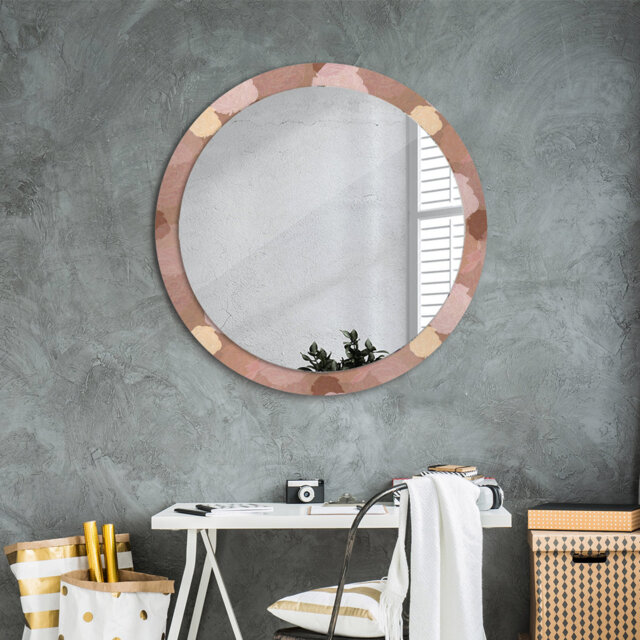 Huldar Round Glass Framed Wall Mounted Accent Mirror in Brow/Pink/Beige
