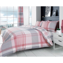 Check Pattern Polycotton Duvet Cover Set with Matching Pillowcases - Machine Washable Bedding Set