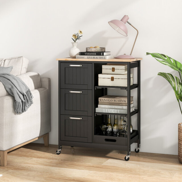 Solid Wood Top Kitchen Cart