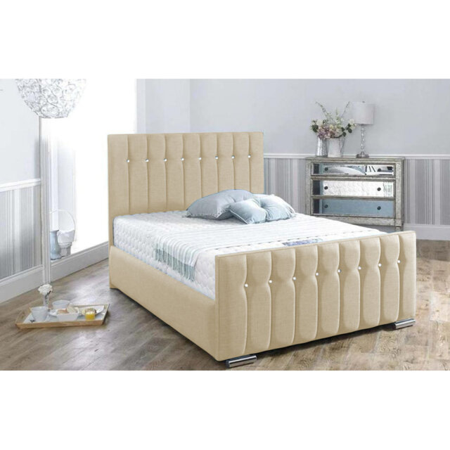 Mongo Upholstered Bed Frame - Plush Velvet Bed with Padded Headboard and Sprung Slats