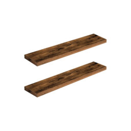 Wall Shelves Set of 2 Rustic Brown, Wooden Decorative Hanging Shelf for Bathroom, Bedroom
