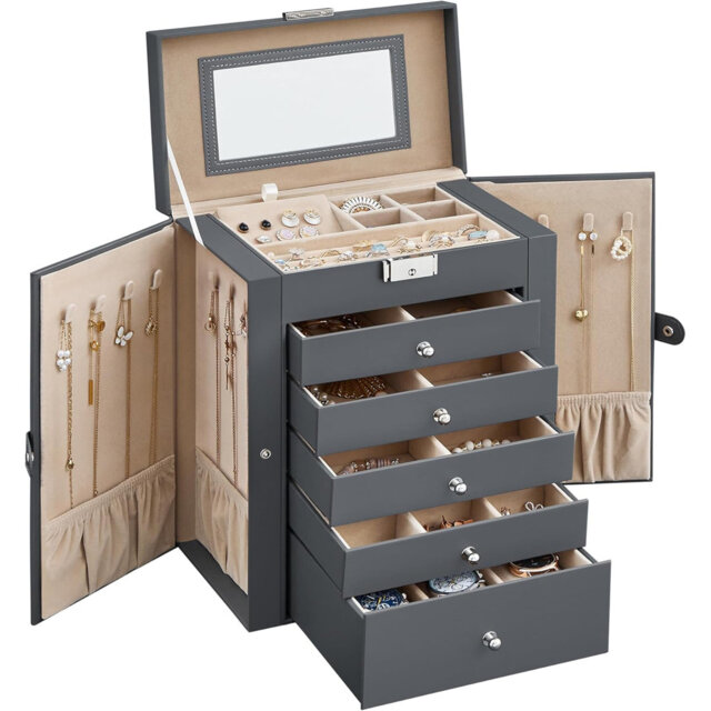 6 Tier Jewellery Box , Jewellery Case With 5 Drawers,With Mirror