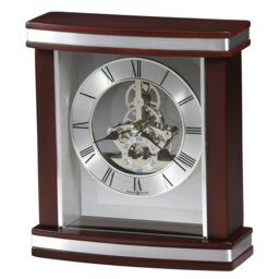 Modern & Contemporary Roman Numeral Quartz Movement / Crystal Tabletop Clock in Satin Rosewood/Silver