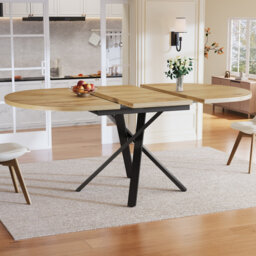 Extendable Dining Table, Round-to-Oval 100-140cm, Stable X-Frame & Adjustable Feet, Modern Industrial