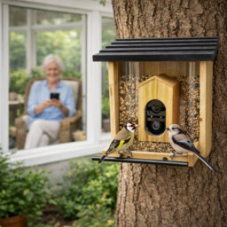 JSH Smart Bird Feeder Camera with AI Species Identifier Motion Sensor Auto Record Video with Night Vision Solar Panel Power Livestream
