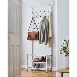 Hallway Coat Stand Steel Hall Tree with Shoe Storage