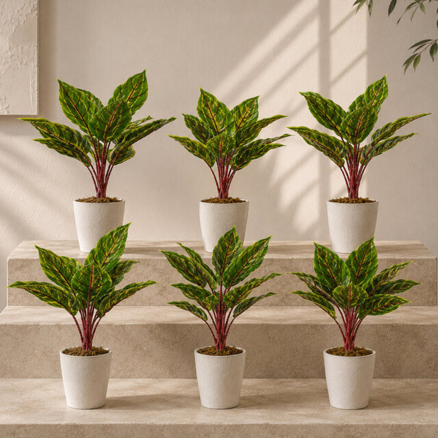Pack Of 6 X Artificial Potted Foliage Plants 38cm Faux Ficus Plant in Pot Liner