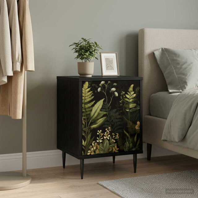 Bedside Cabinet Black Oak Engineered Wood Nightstand Bedroom Furniture