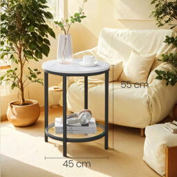 Side Table, 2-Tier End Table, Nightstand, Modern Minimalist, White and Black