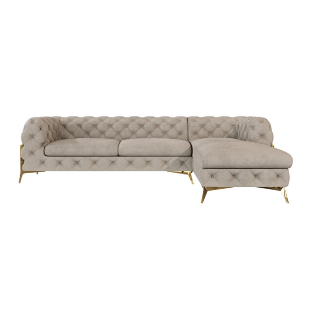 Chesterfield Corner Chaise Sofa with Gold Metal Legs