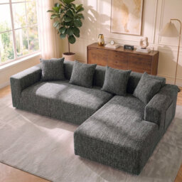 Modern Oversized 262cm Boneless Corner Sofa L-Shaped Chenille Sofa With Storage Pockets
