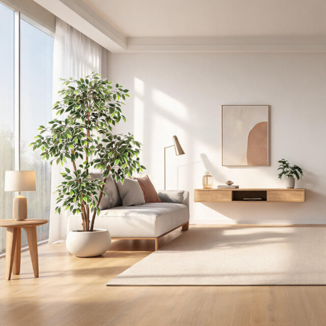5Ft Artificial Ficus Tree 150cm Tall Faux Floor Plant with White Planter Fake Plants Fake Silk Tree for Home Decor Indoor