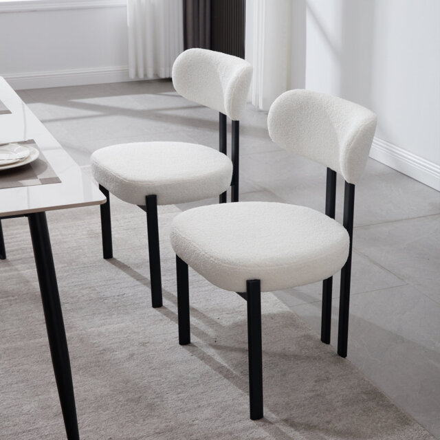 Set of 2 dining chairs made of teddy fabric with metal legs, black
